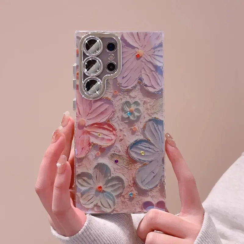 Coque de téléphone portable Samsung avec motif floral peint à l'huile et délavé à l'encre
