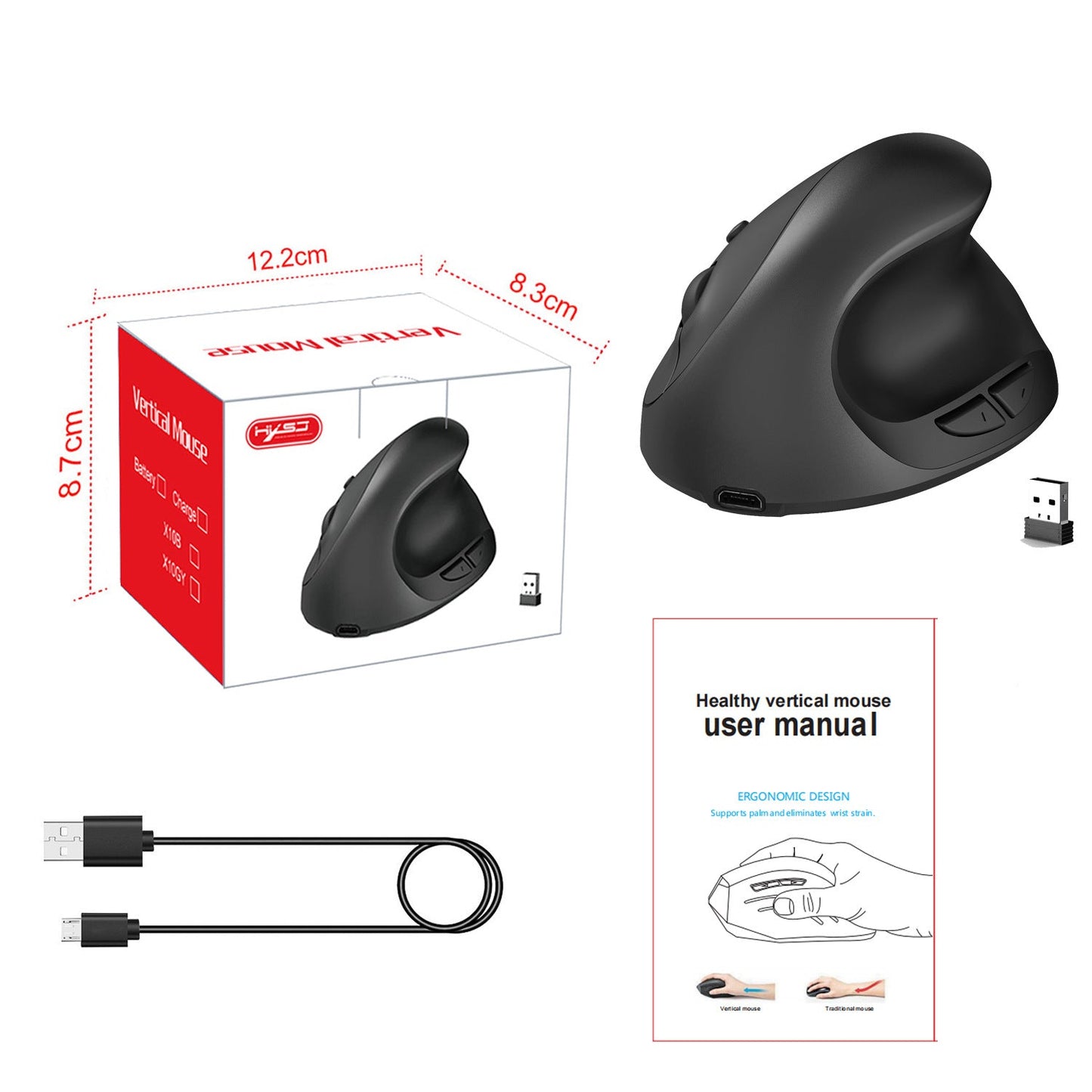 Souris Verticale Ergonomique avec 3 Modes DPI et 6 Boutons