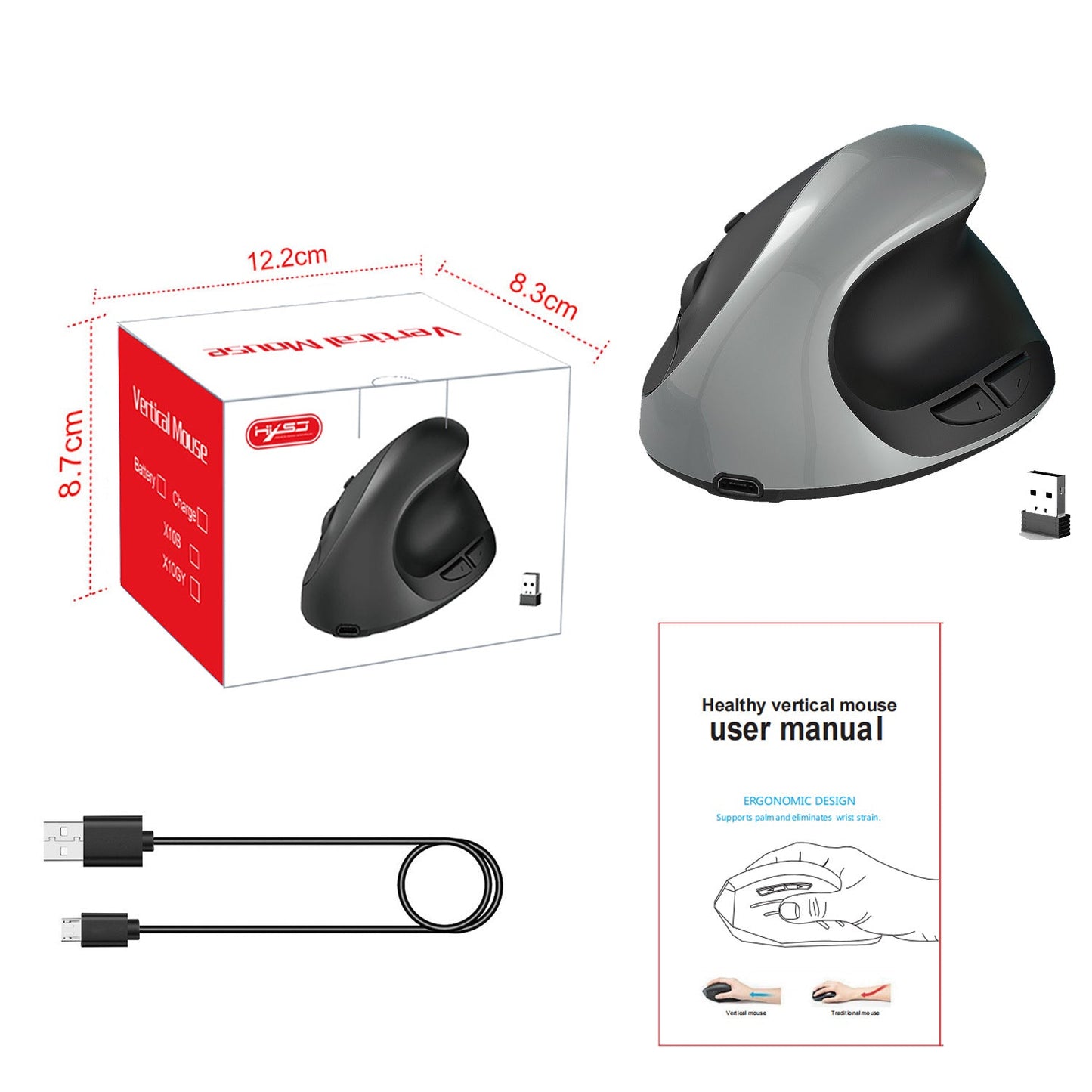 Souris Verticale Ergonomique avec 3 Modes DPI et 6 Boutons