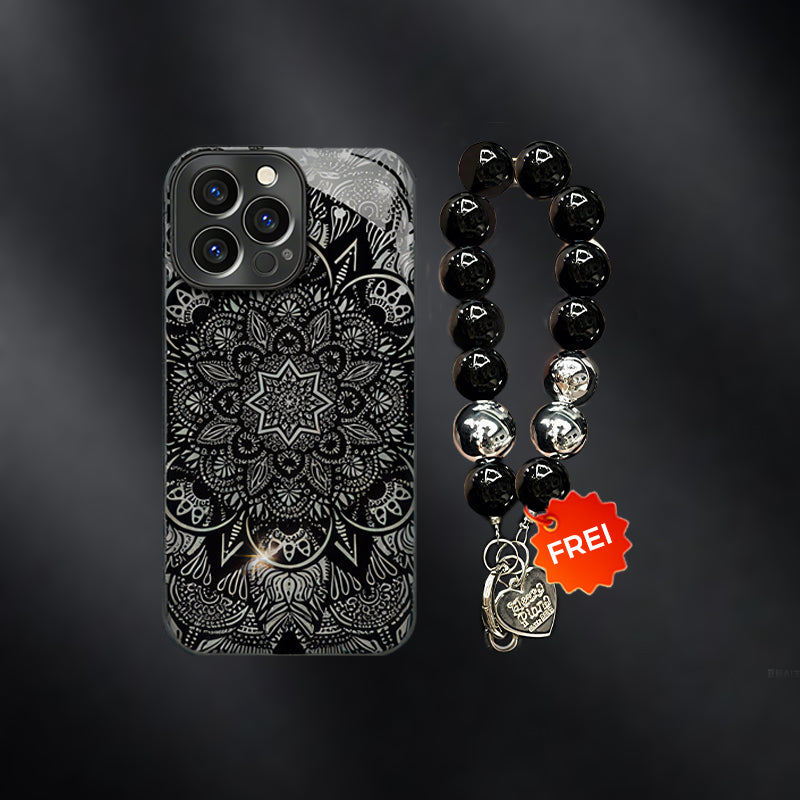 Totem Mandala Noir Coque pour iPhone🎁Lanière pour téléphone portable offerte