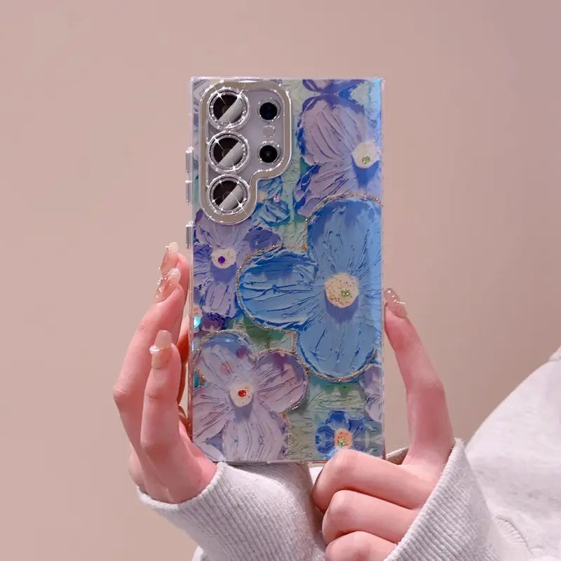 Coque de téléphone portable Samsung avec motif floral peint à l'huile et délavé à l'encre