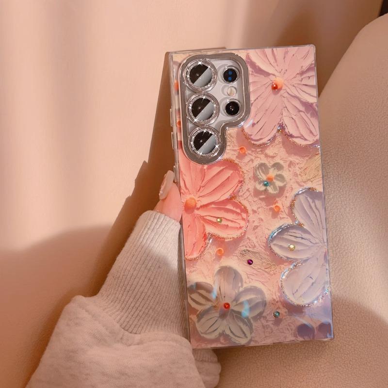 Coque de téléphone portable Samsung avec motif floral peint à l'huile et délavé à l'encre