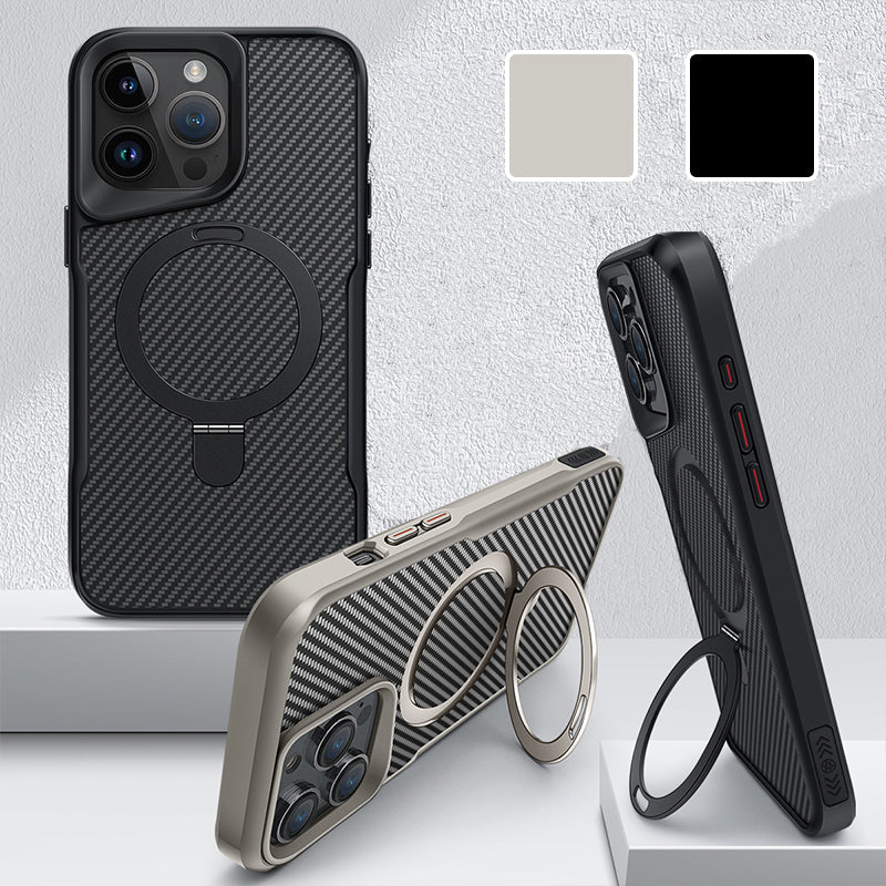 Coque de téléphone en fibre de carbone avec anneau magnétique pour iPhone
