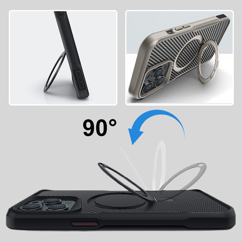 Coque de téléphone en fibre de carbone avec anneau magnétique pour iPhone
