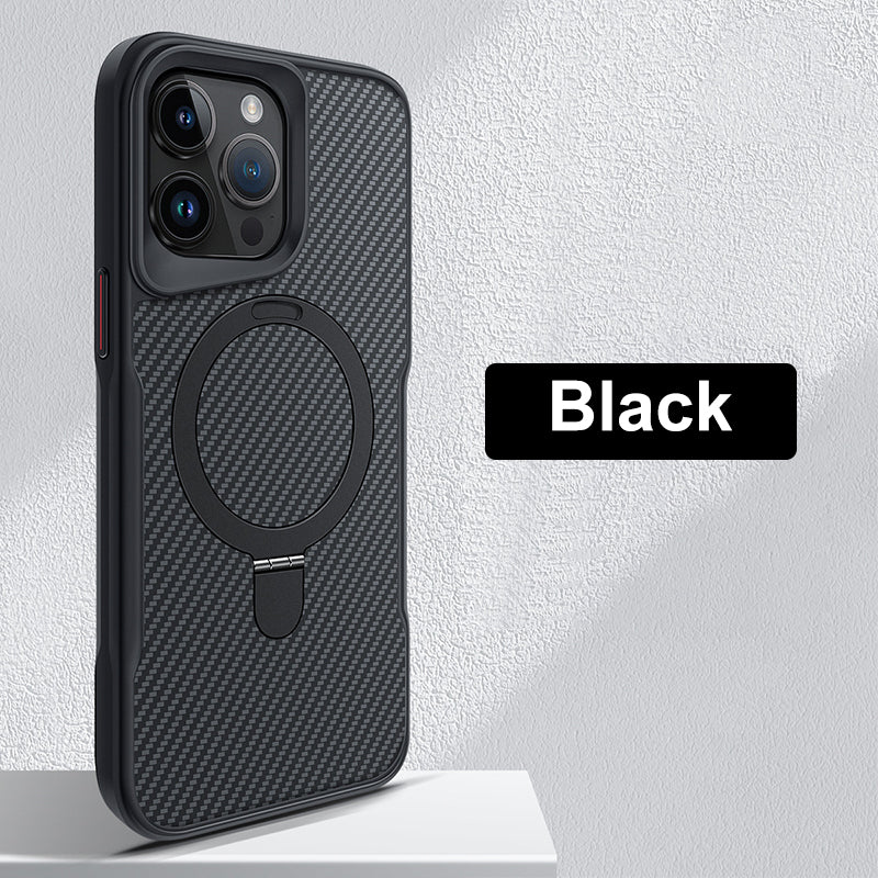 Coque de téléphone en fibre de carbone avec anneau magnétique pour iPhone