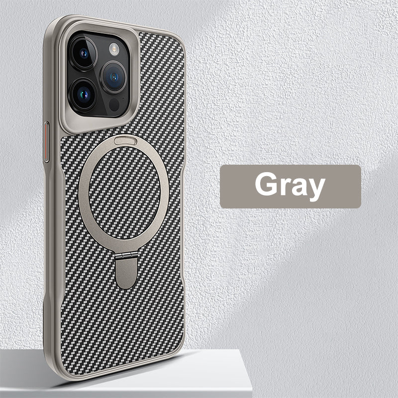 Coque de téléphone en fibre de carbone avec anneau magnétique pour iPhone