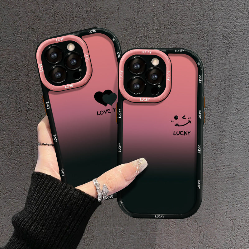 Coque de protection pour iPhone avec cadre électroplaqué en forme de cœur aux bords arrondis et finition poudrée dégradée