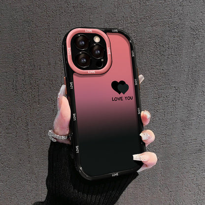 Coque de protection pour iPhone avec cadre électroplaqué en forme de cœur aux bords arrondis et finition poudrée dégradée