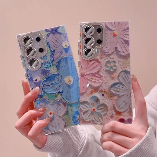 Coque de téléphone portable Samsung avec motif floral peint à l'huile et délavé à l'encre
