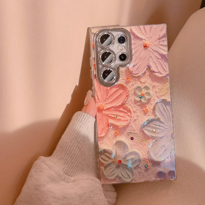 Coque de téléphone portable Samsung avec motif floral peint à l'huile et délavé à l'encre