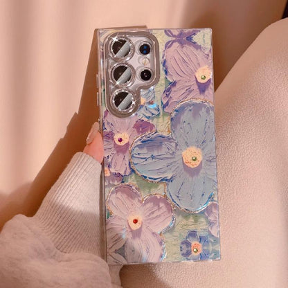 Coque de téléphone portable Samsung avec motif floral peint à l'huile et délavé à l'encre