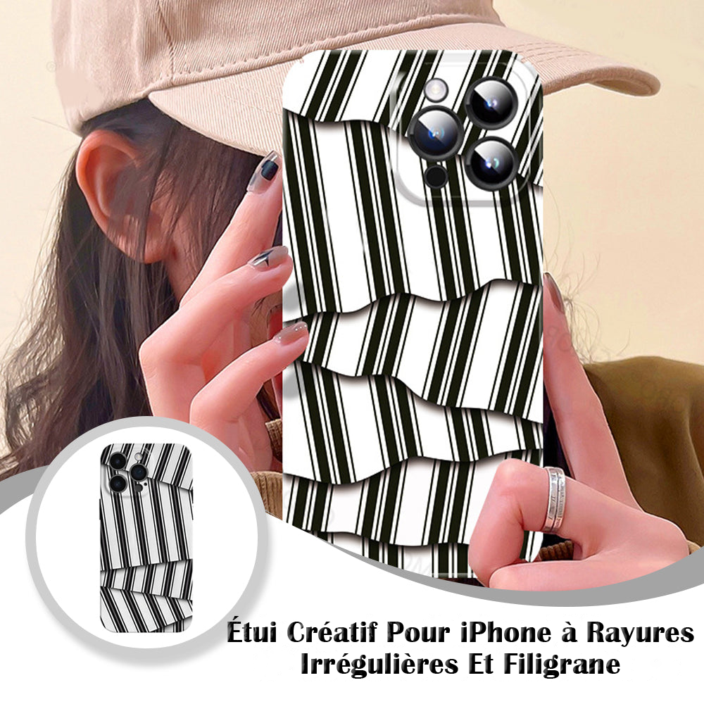 Étui créatif pour iPhone à rayures irrégulières et filigrane