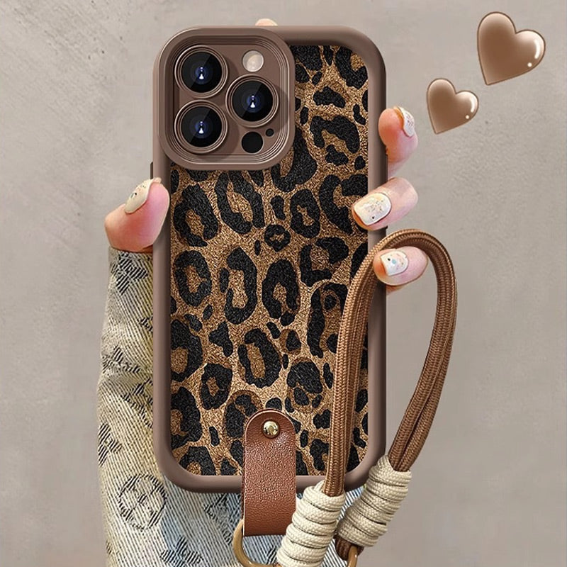Coque à Imprimé Léopard pour iPhone avec Cordon