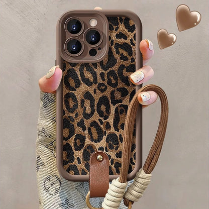Coque à Imprimé Léopard pour iPhone avec Cordon