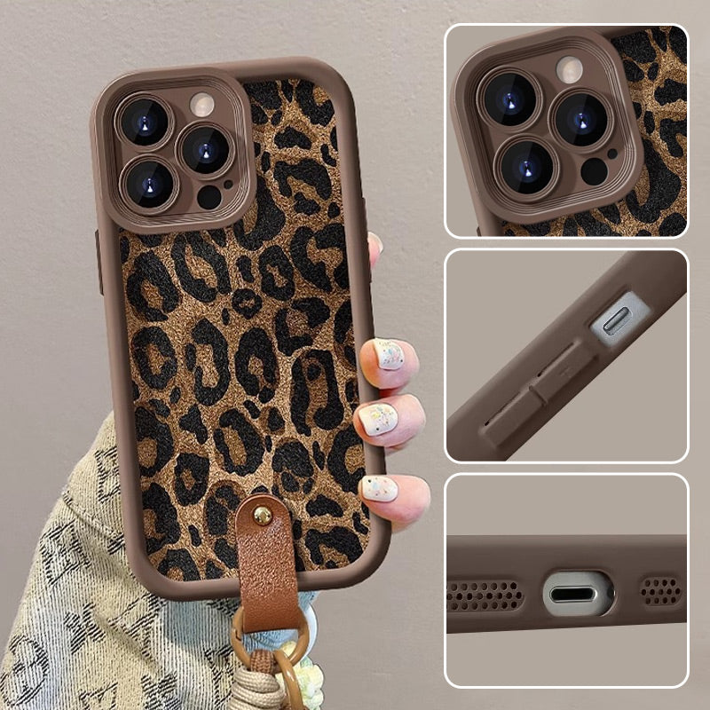 Coque à Imprimé Léopard pour iPhone avec Cordon