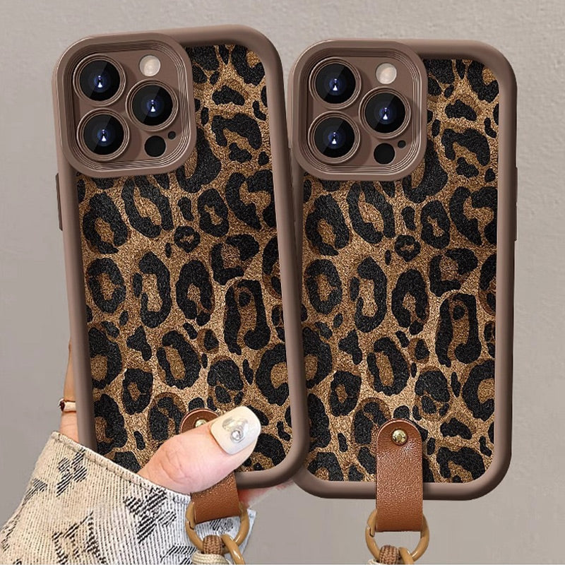 Coque à Imprimé Léopard pour iPhone avec Cordon