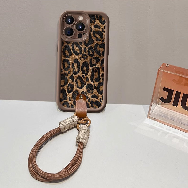 Coque à Imprimé Léopard pour iPhone avec Cordon