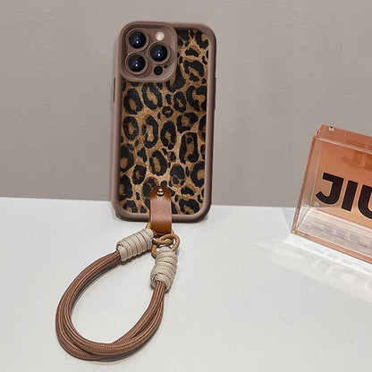 Coque à Imprimé Léopard pour iPhone avec Cordon
