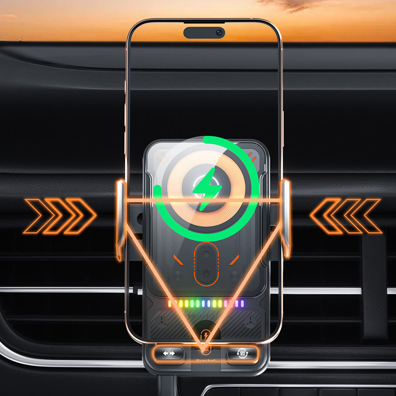 Support intelligent 2 en 1 pour téléphone portable avec rotation automatique et chargeur sans fil