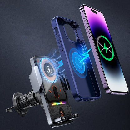 Support intelligent 2 en 1 pour téléphone portable avec rotation automatique et chargeur sans fil