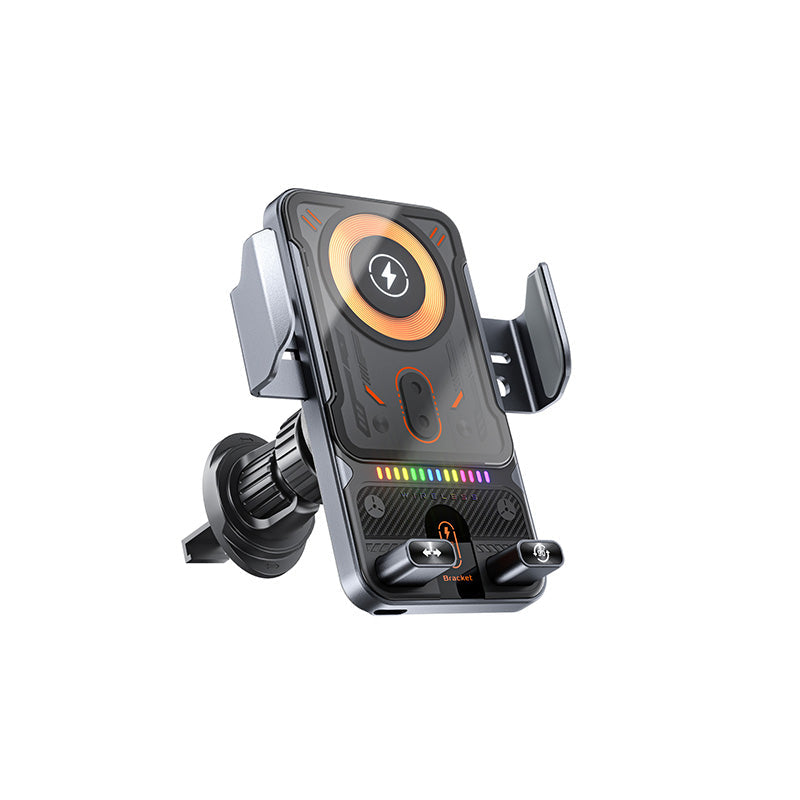 Support intelligent 2 en 1 pour téléphone portable avec rotation automatique et chargeur sans fil