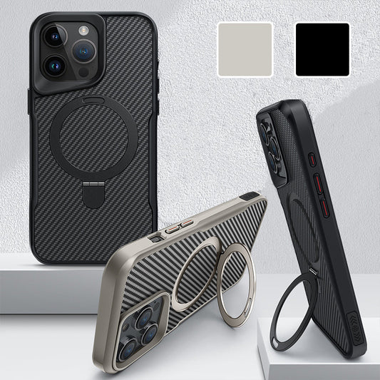 Coque de téléphone en fibre de carbone avec anneau magnétique pour iPhone