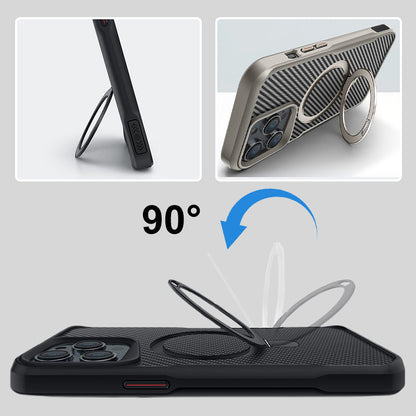 Coque de téléphone en fibre de carbone avec anneau magnétique pour iPhone
