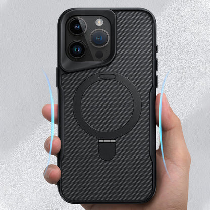Coque de téléphone en fibre de carbone avec anneau magnétique pour iPhone