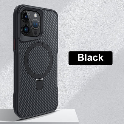 Coque de téléphone en fibre de carbone avec anneau magnétique pour iPhone