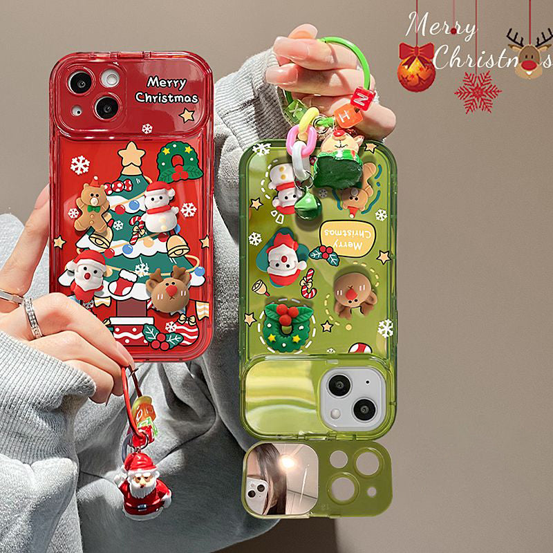 🔥VENTE CHAUDE🎄Étui à rabat miroir avec pendentif arbre de Noël pour iPhone🎅49% de réduction✨